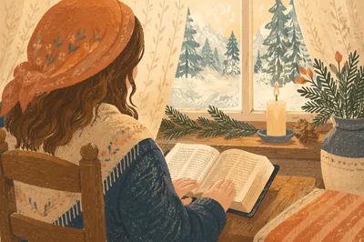 Quiet Morning Bible Reading by Cottage Window