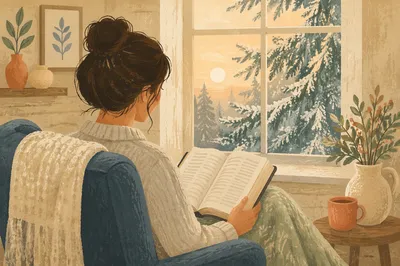 Woman Reading Bible by Frosted Window