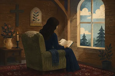 Woman Reading Bible by Chapel Window