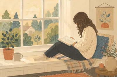 Woman Reading Bible by Morning Window