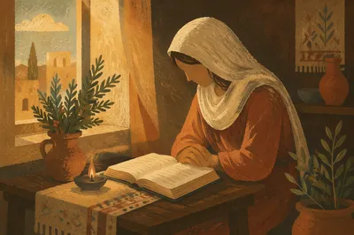 Quiet Woman Reading Bible by Window