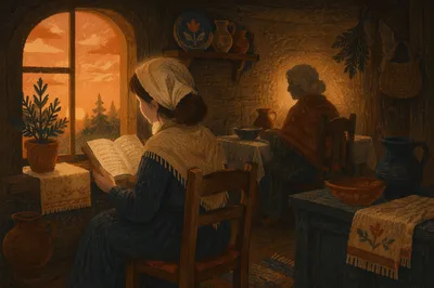 Quiet Bible Reading by Rustic Window