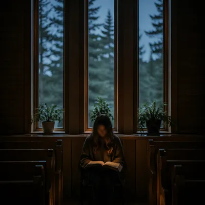 Woman Reading Bible by Chapel Window