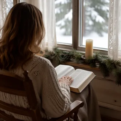 Quiet Morning Bible Reading by Cottage Window