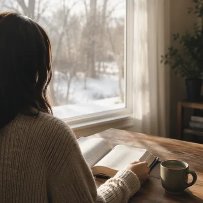 Woman Reading Bible by Morning Window