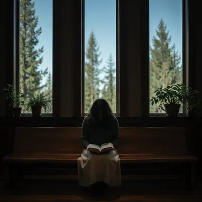 Woman Reading Bible by Chapel Window