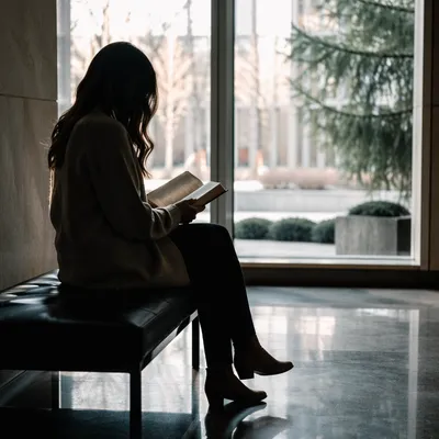Woman Reading Bible by Window