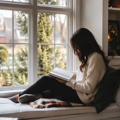 Woman Reading Bible by Morning Window