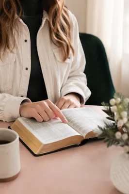 Woman Studying Bible by Soft Window Light