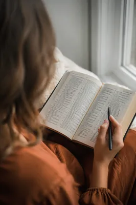 Woman Reading Bible Beside Bright Window