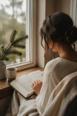 Woman Reading Bible by Morning Window