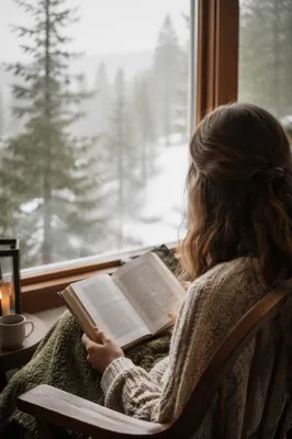 Woman Reading Bible by Winter Window