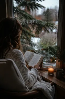 Woman Reading Bible Beside Rainy Window