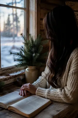 Quiet Morning Bible Reading by Cottage Window