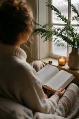 Woman Reading Bible by Frosted Window