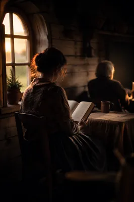 Quiet Bible Reading by Cottage Window