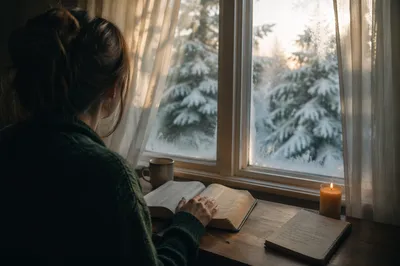 Quiet Bible Reading by Winter Window