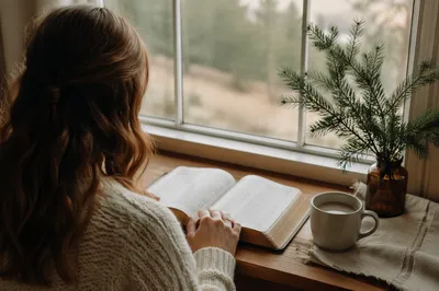 Woman Reading Bible by Morning Window