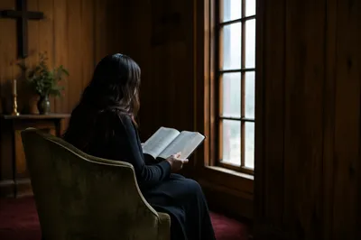 Woman Reading Bible by Chapel Window