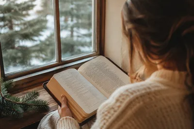 Quiet Bible Reading by Winter Window
