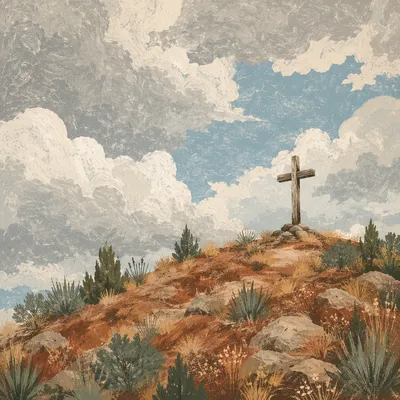 Weathered Wooden Cross Beneath Dramatic Sky