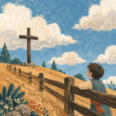 White Wooden Cross Under Dramatic Sky