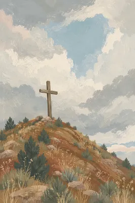 Weathered Wooden Cross Beneath Dramatic Sky