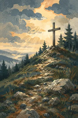 Weathered Wooden Cross Beneath Stormlit Sky