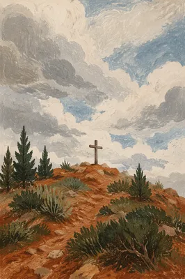 Weathered Wooden Cross Beneath Dramatic Sky