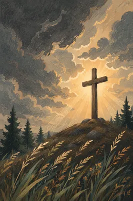 Weathered Wooden Cross Beneath Dramatic Sky