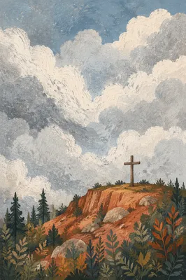 Weathered Wooden Cross Beneath Dramatic Sky