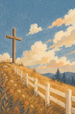 Wooden Cross on Hilltop Under Dramatic Sky