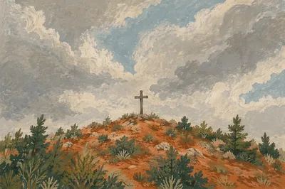 Weathered Wooden Cross Beneath Dramatic Sky