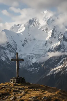 Wooden Cross on Hilltop Under Dramatic Sky