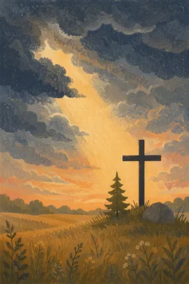 Wooden Cross Silhouette at Hopeful Sunrise