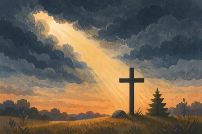 Wooden Cross at Hopeful Sunrise