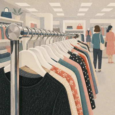Close-Up Clothing Rack in Retail Store
