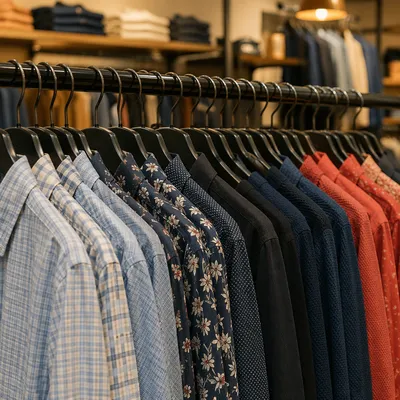 Boutique Clothing Rack With Colorful Shirts