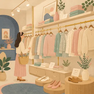Pastel Clothing Rack Boutique Display Interior