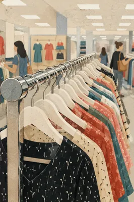 Retail Clothing Rack with Colorful Garments