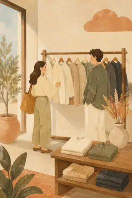 Boutique Clothing Rack with Neutral Apparel