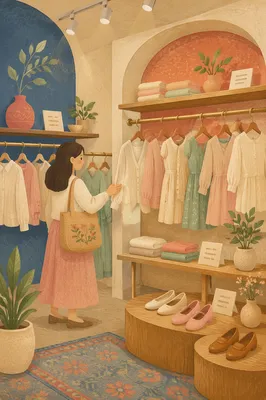 Pastel Boutique Clothing Rack Display Interior