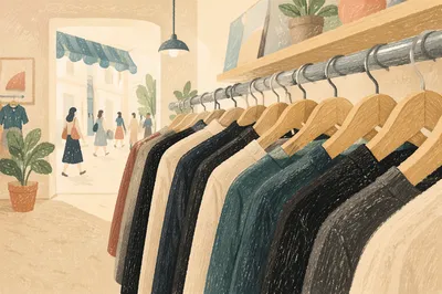 Boutique Clothing Rack With Neutral Garments