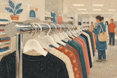 Retail Clothing Rack with Colorful Garments