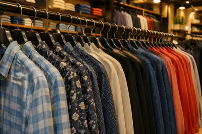 Boutique Clothing Rack With Colorful Shirts