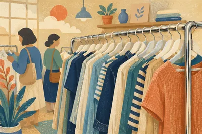 Boutique Clothing Rack With Warm Window Light