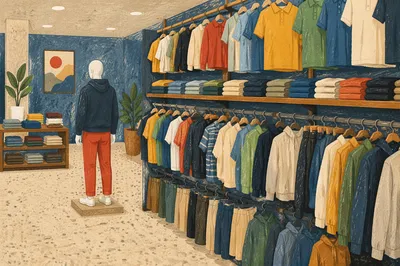 Bright Clothing Store Rack Display