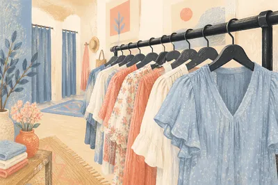 Boutique Clothing Rack With Pastel Blouse