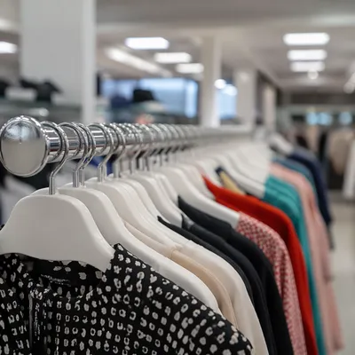 Retail Clothing Rack With Colorful Garments