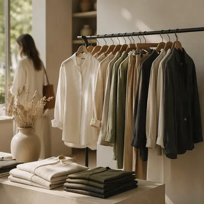 Boutique Clothing Rack with Neutral Apparel